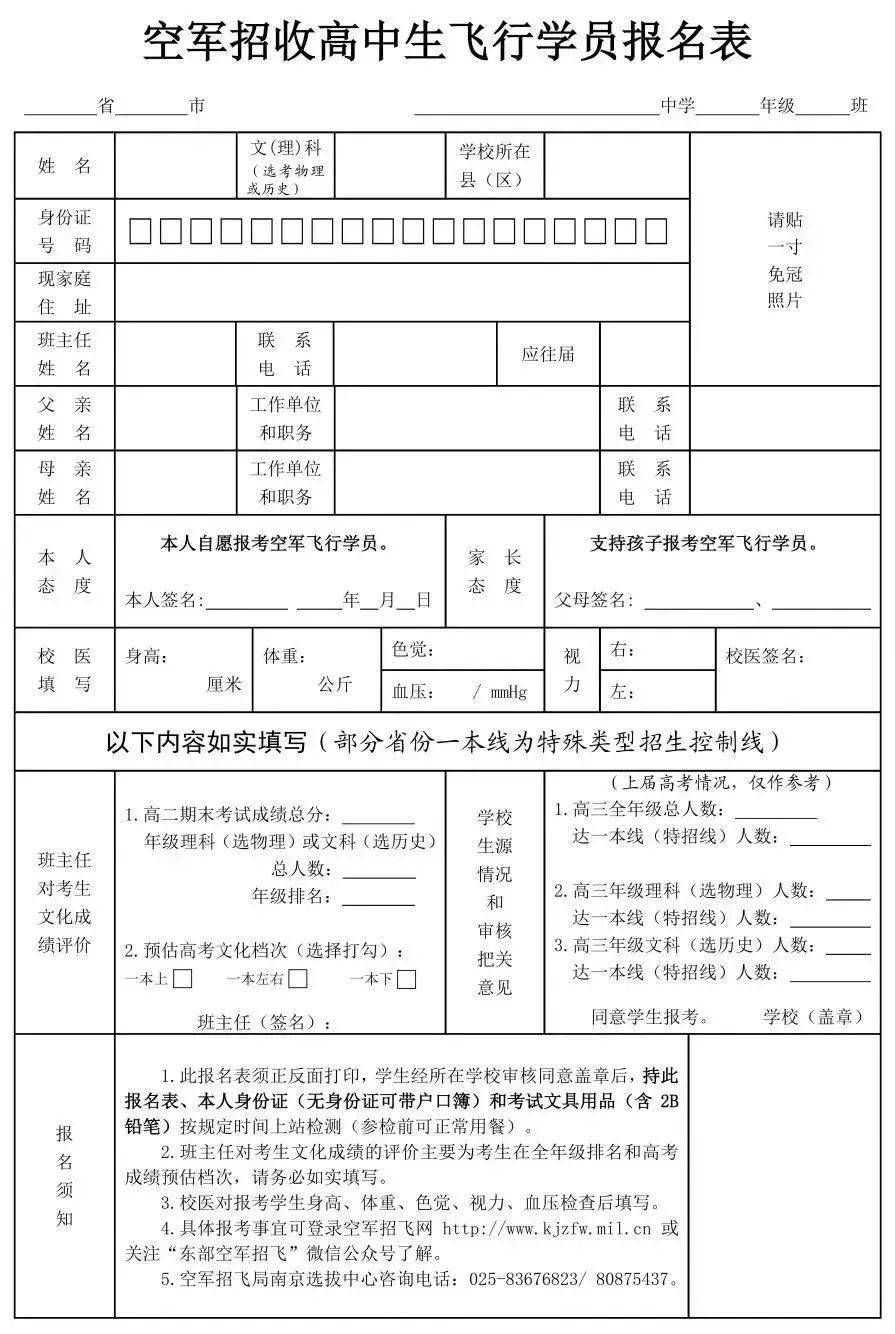 中国空军招飞网报名表详解，中国空军招飞网报名表填报指南